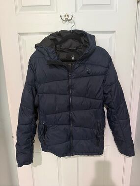 Spyder Men's Navy Blue Puffer Jacket with Hood